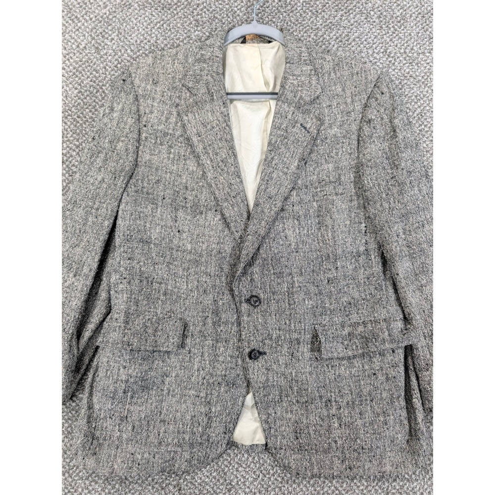 Jeffrey Jon Vandersons Matka Silk Blazer Mens 42S Grey Blk Handloomed USA Made
